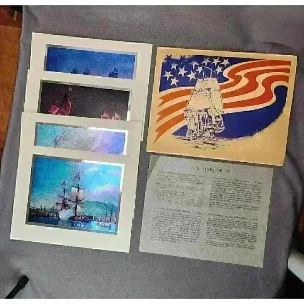 U.S. Ships of 76 Set William Nowland Van Powell Vintage Foil Color-Etched Prints - Picture 8 of 10